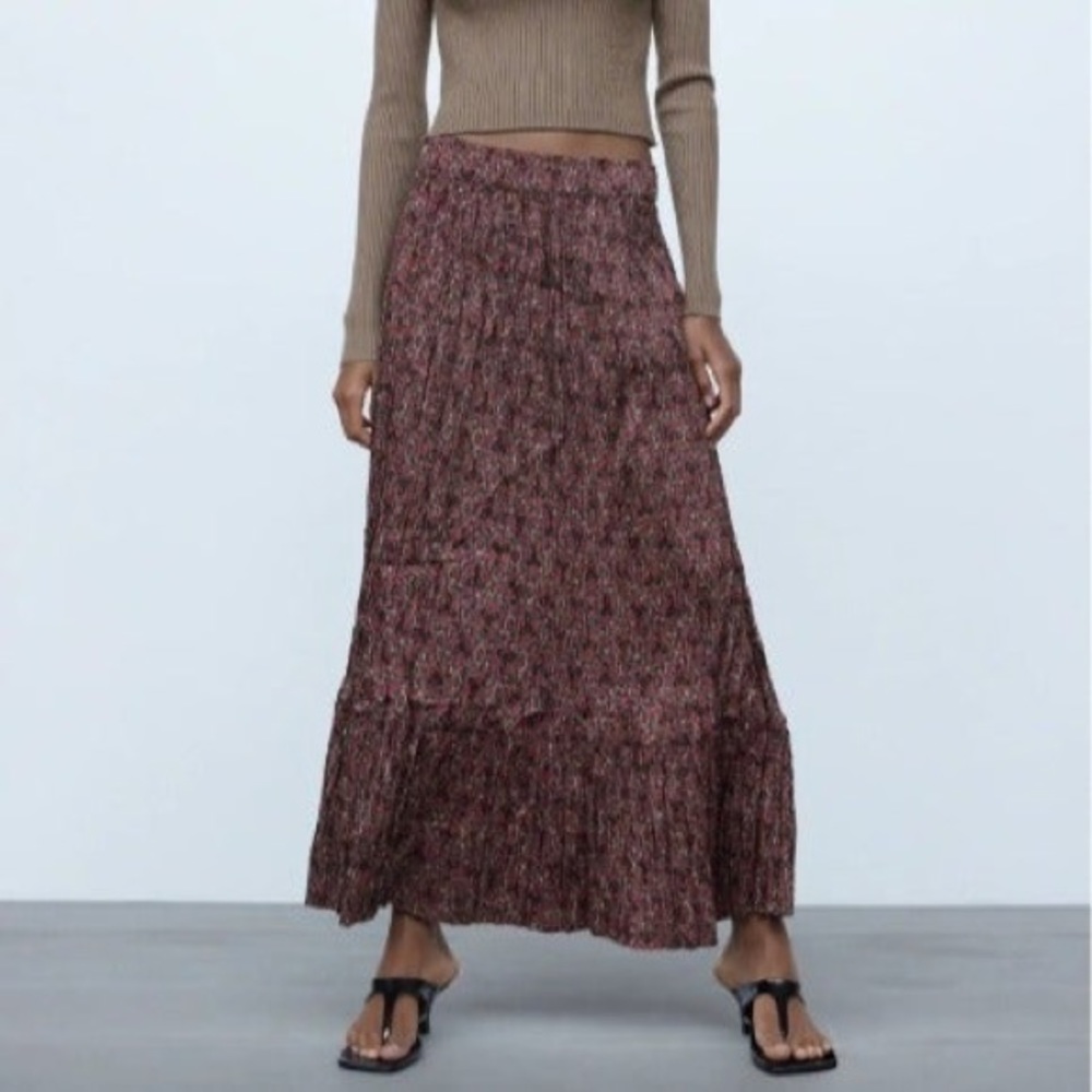 Zara Boho Printed Pleated Skirt NWT